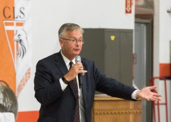 NID president Rev. Dr. Allan R. Buss speaks at the opening of the year of Christ Lutheran School, Sterling.